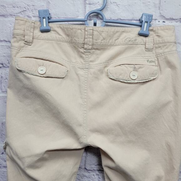 Oneill Capri Cargo Pants Womens 11 Beige Khaki Split Hem Boho Minimalist Coastal - Picture 9 of 10